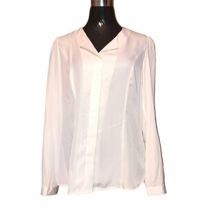 Classy Workwear Como Black White Contrast Blouse Small Soft Flowy Semi-Sheer